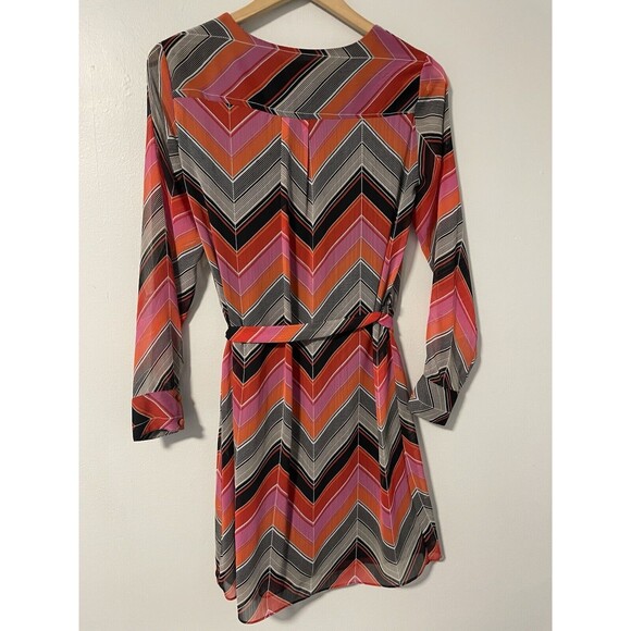 Banana Republic Factory Dress Chiffon Lined Orange Pink Red Striped Tie Waist 2 - Picture 2 of 7